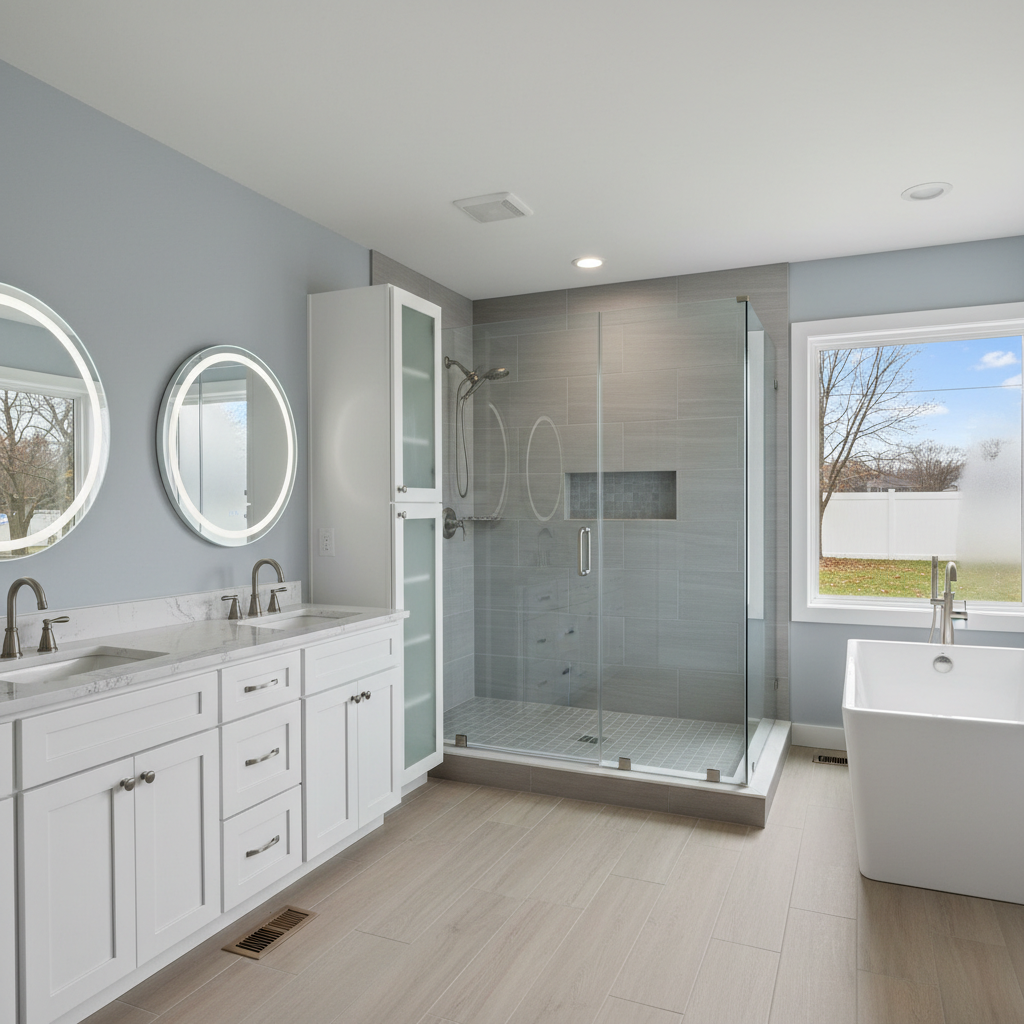 Completed bathroom expansion work at a residential property in Rockford, IL