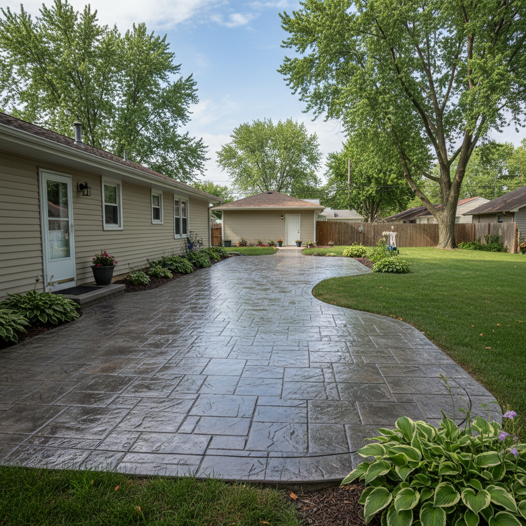 Completed decorative concrete work at a residential property in Waukegan, IL