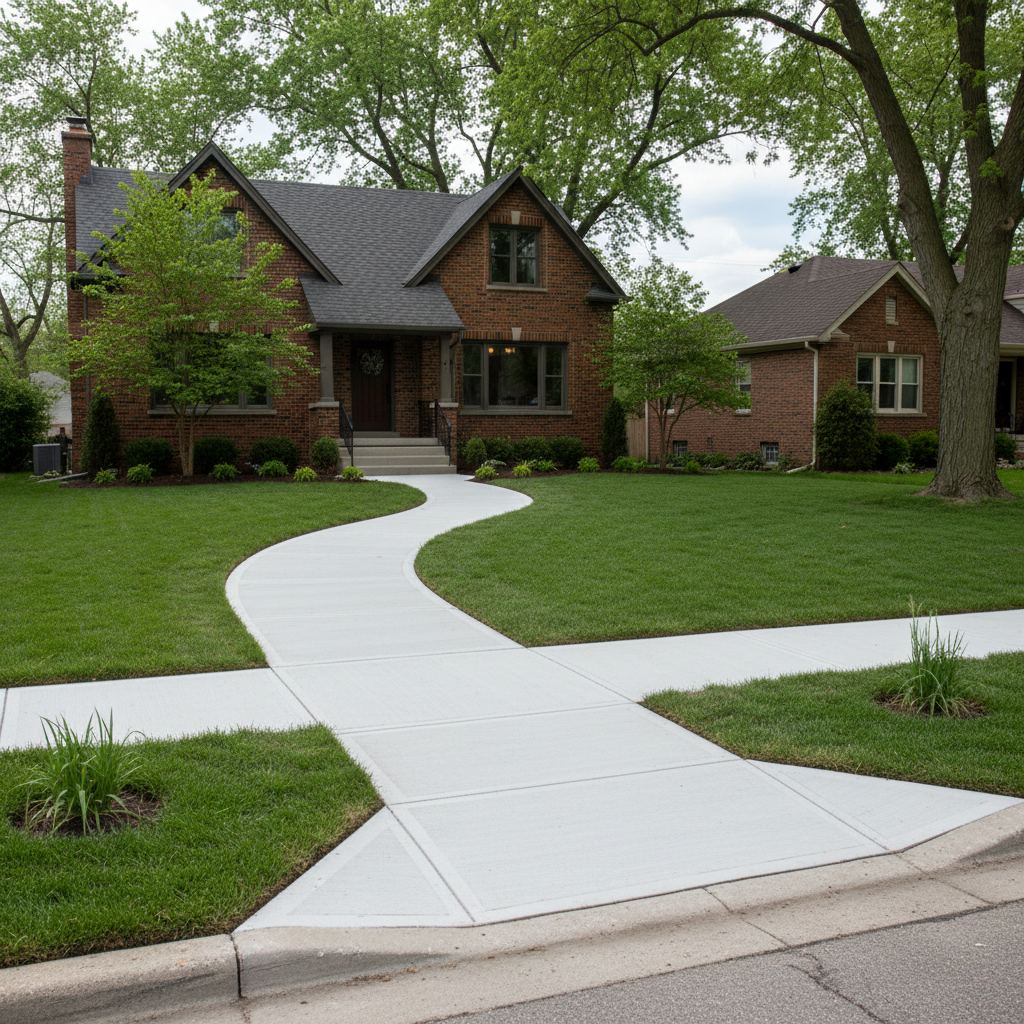 Completed concrete sidewalks work at a residential property in Cicero, IL