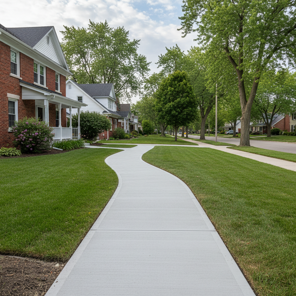 Completed concrete sidewalks work at a residential property in Waukegan, IL