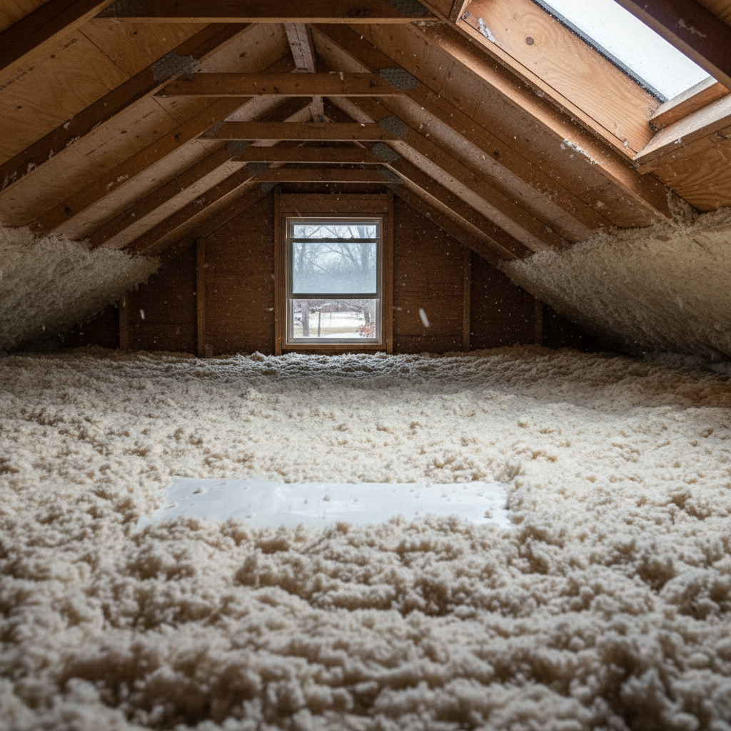 Completed attic insulation work at a residential property in Des Plaines, IL