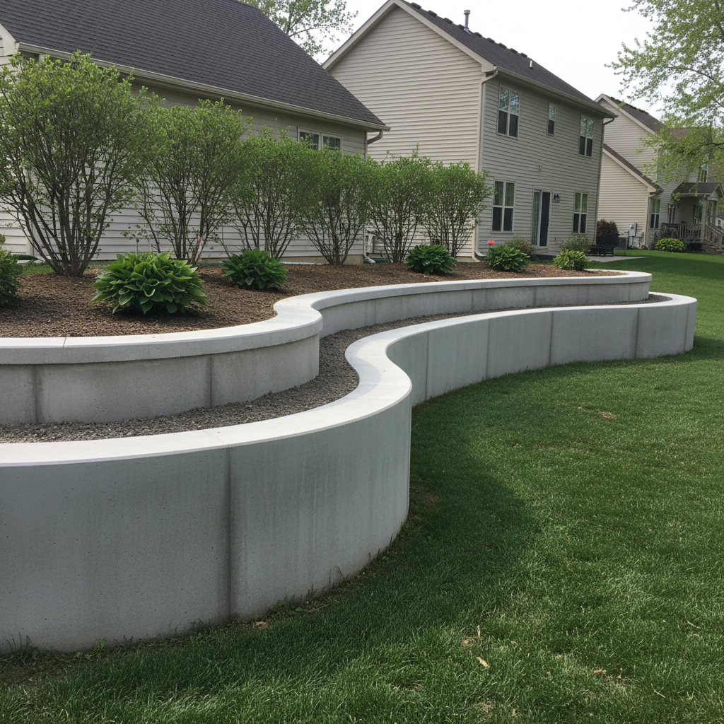 Completed concrete retaining walls work at a residential property in Schaumburg, IL