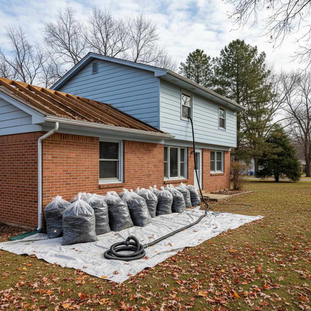 Completed insulation removal work at a residential property in Des Plaines, IL