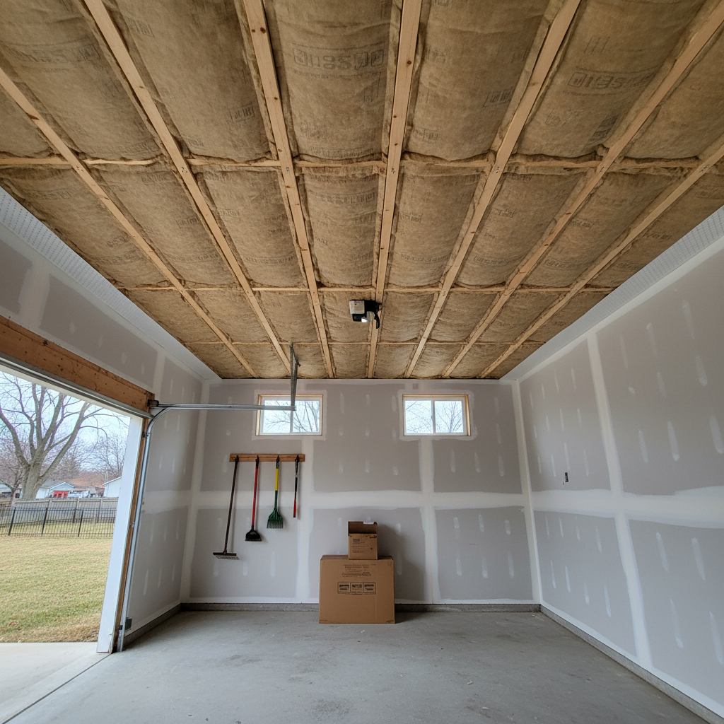 Completed garage insulation work at a residential property in Des Plaines, IL