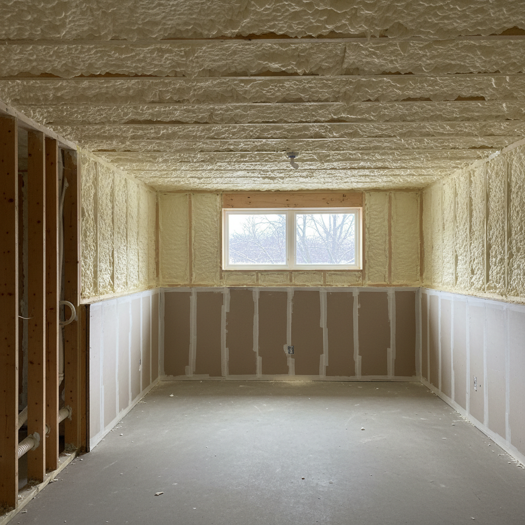 Completed basement insulation work at a residential property in Wheaton, IL