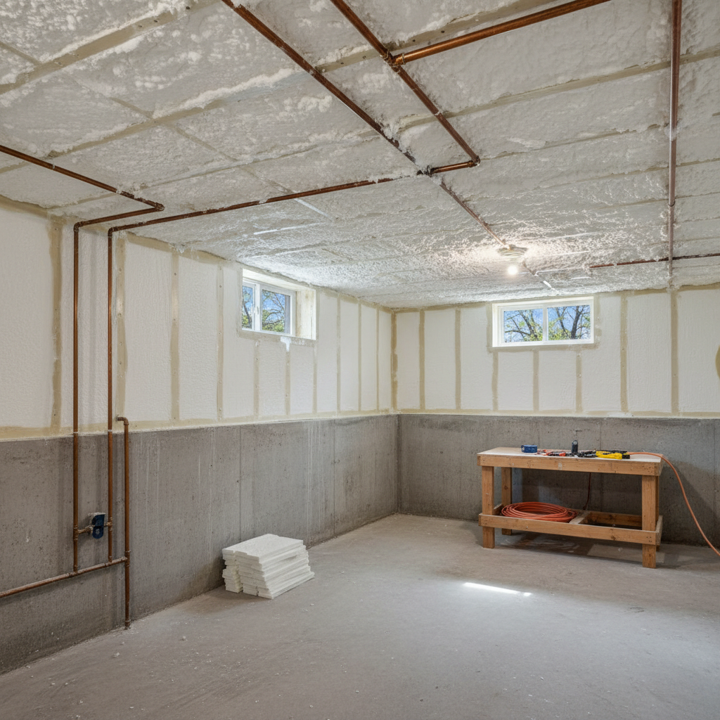 Completed basement insulation work at a residential property in Oak Park, IL