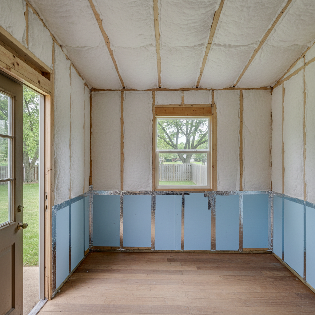 Completed shed insulation work at a residential property in Wheaton, IL