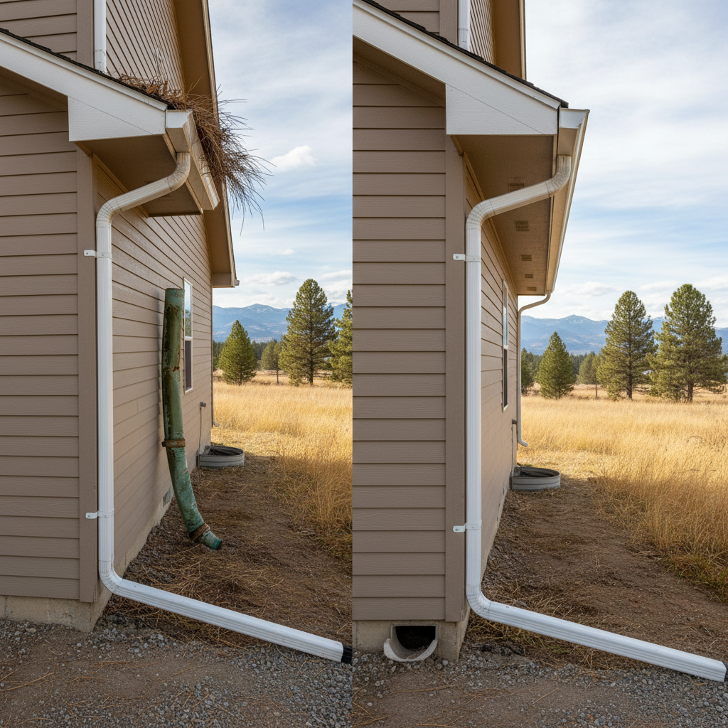 Completed downspout installation work at a residential property in Great Falls, MT