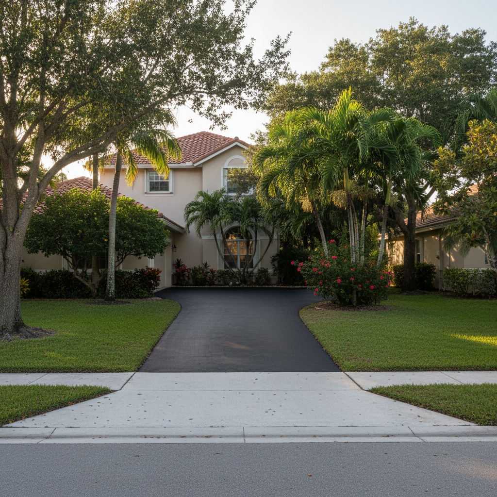 Completed asphalt paving work at a residential property in Sunrise, FL