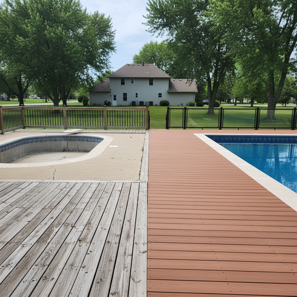 Completed pool decks work at a residential property in Fremont, NE