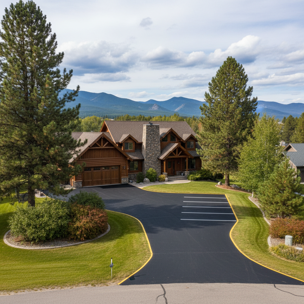 Completed asphalt striping work at a residential property in Bigfork, MT