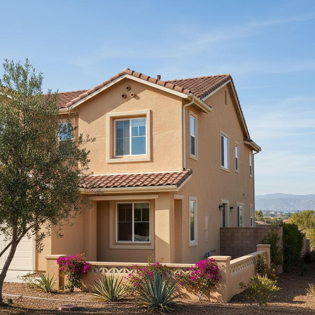 Completed residential stucco work at a residential property in Santa Ana, CA