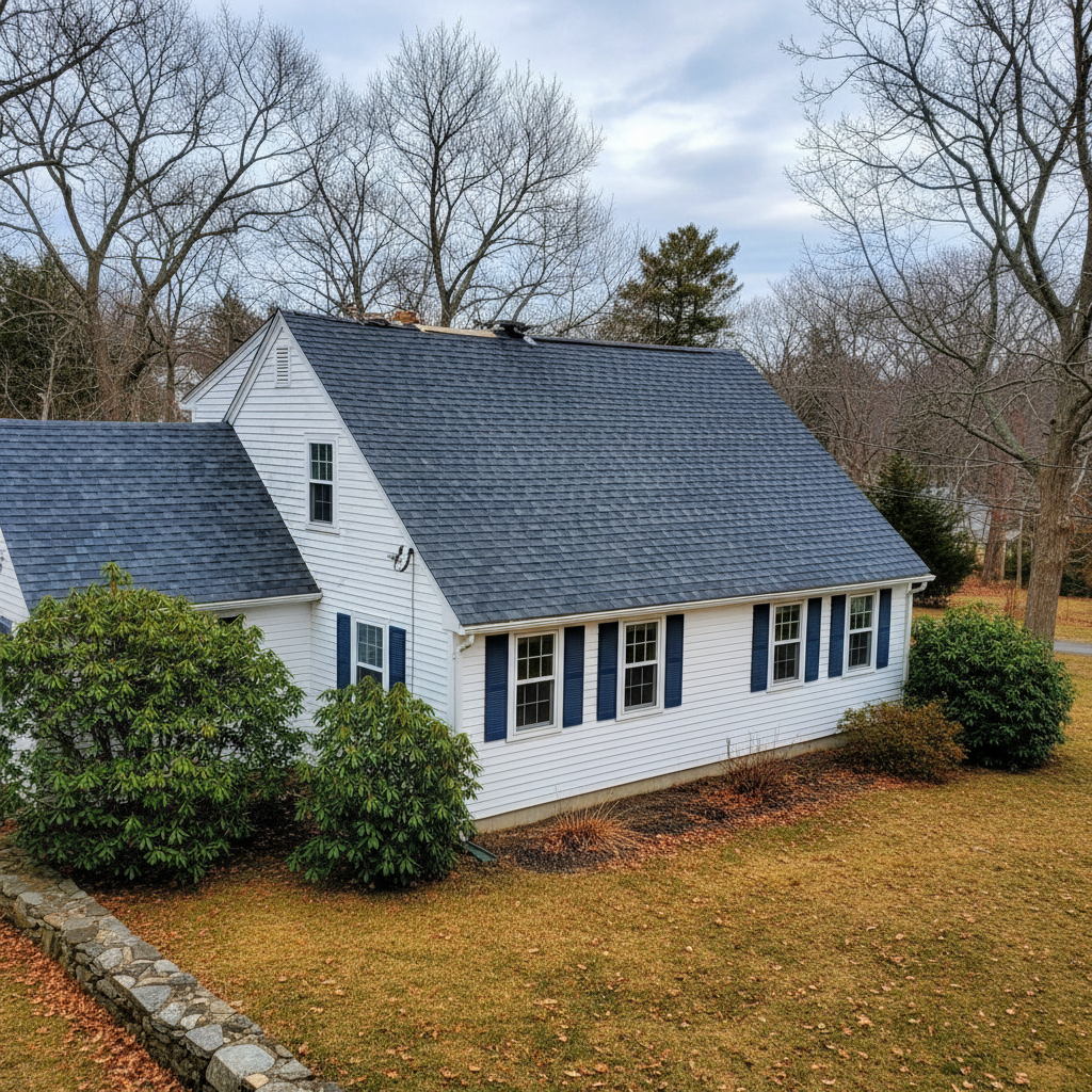 Completed roof repair work at a residential property in North Kingstown, RI