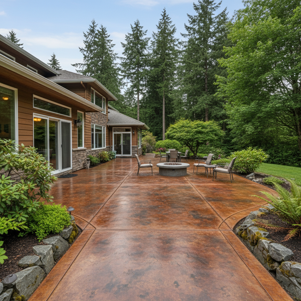 Completed concrete staining work at a residential property in Bothell, WA