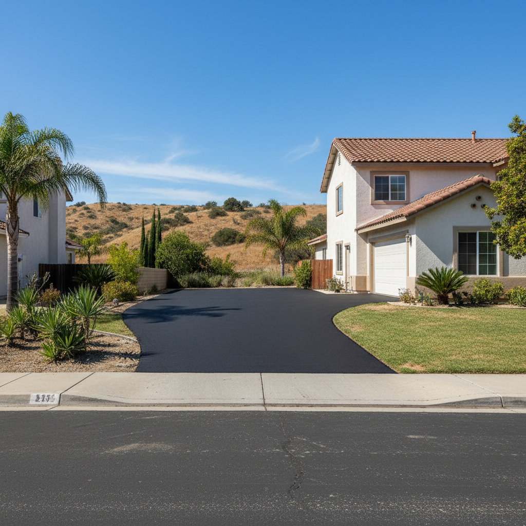 Completed residential asphalt work at a residential property in Lake Elsinore, CA