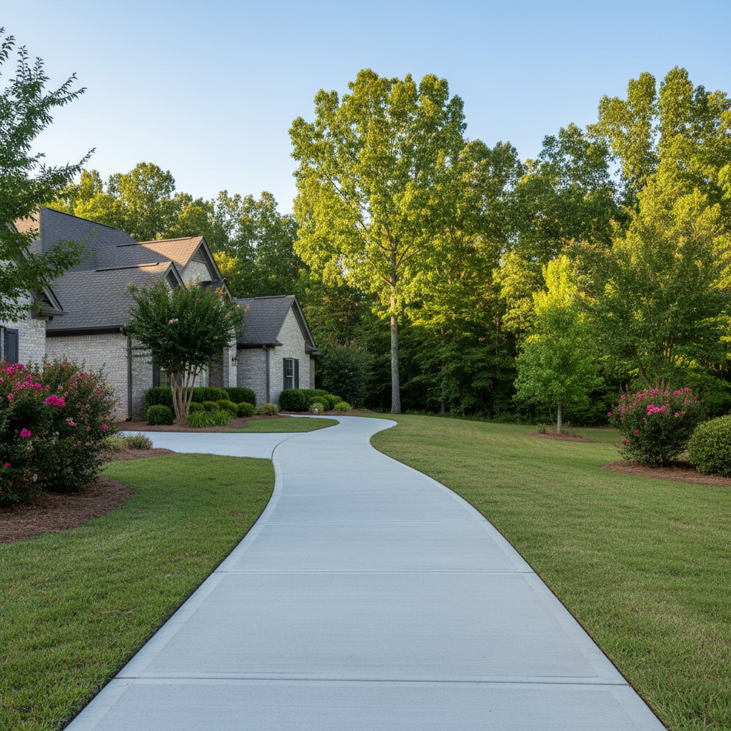 Completed concrete sidewalks work at a residential property in Madison, AL