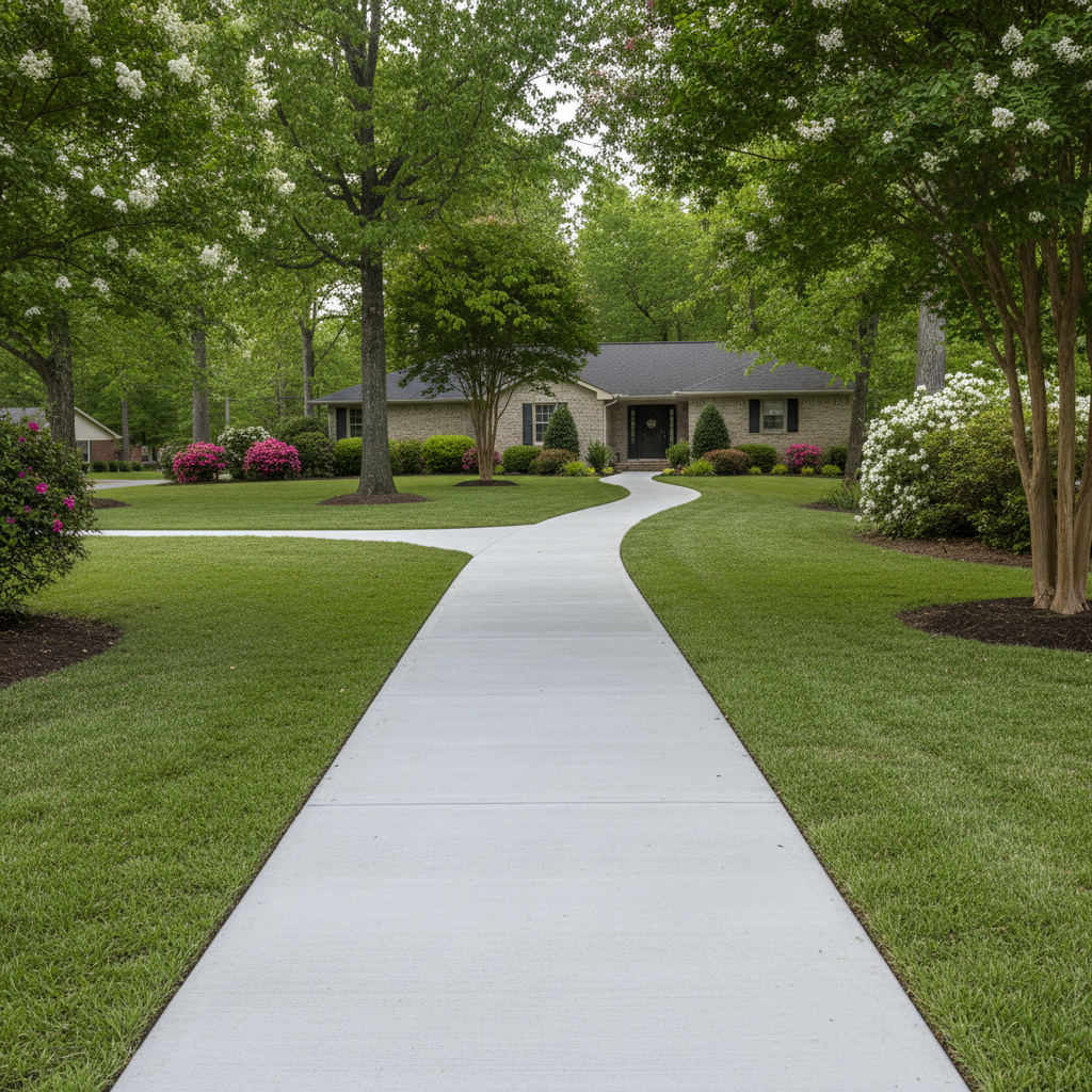 Completed concrete sidewalks work at a residential property in Madison, AL