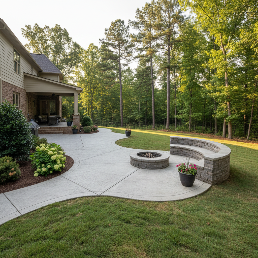 Completed concrete patios work at a residential property in Madison, AL