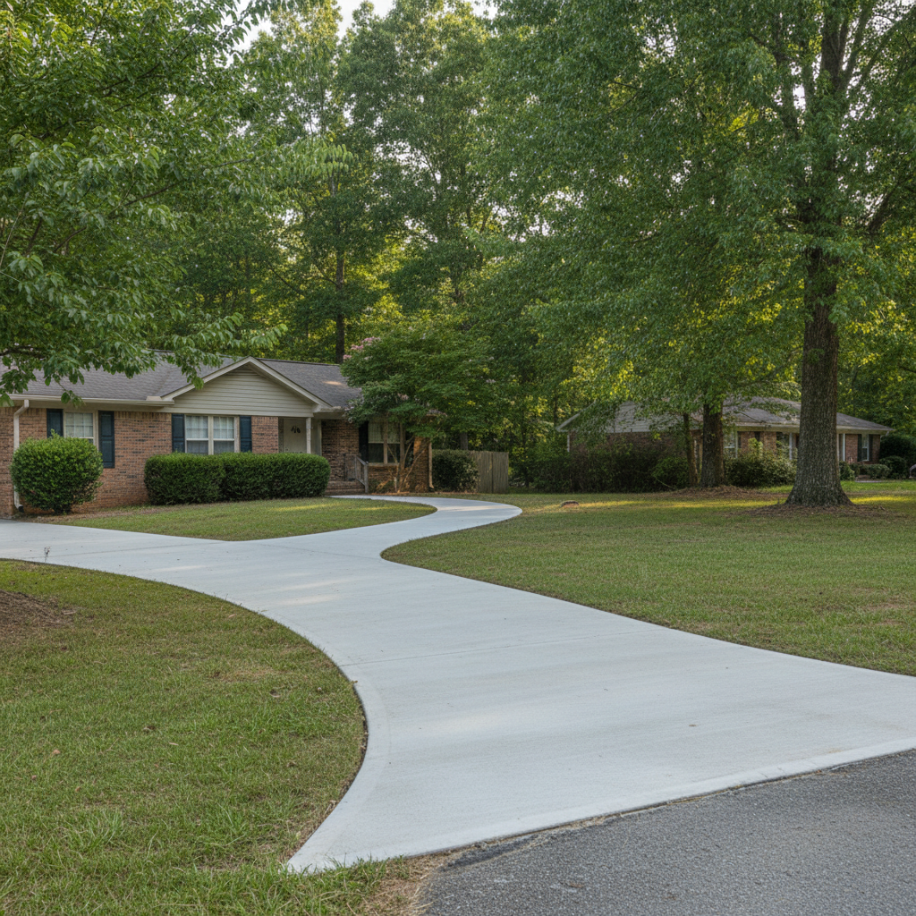 Completed concrete sidewalks work at a residential property in Madison, AL