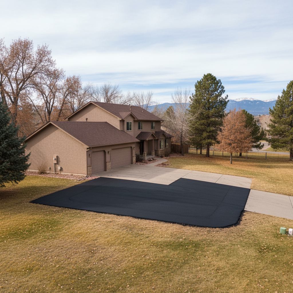 Completed asphalt repair work at a residential property in Northglenn, CO
