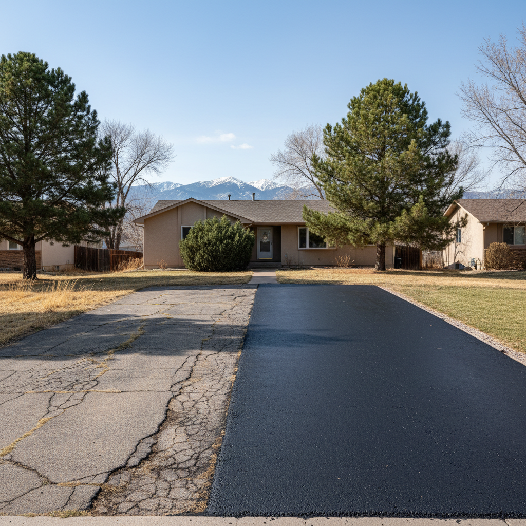 Completed driveway paving work at a residential property in Northglenn, CO