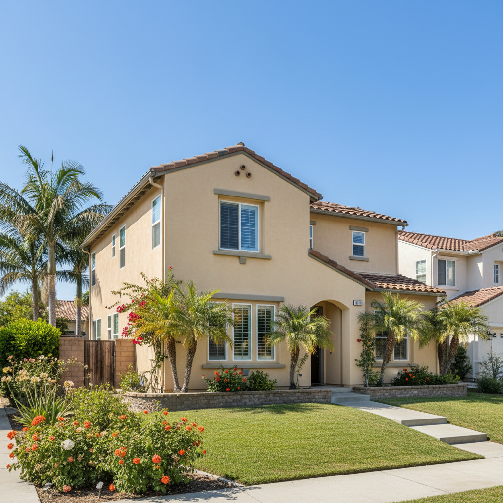 Completed stucco painting work at a residential property in Arcadia, CA