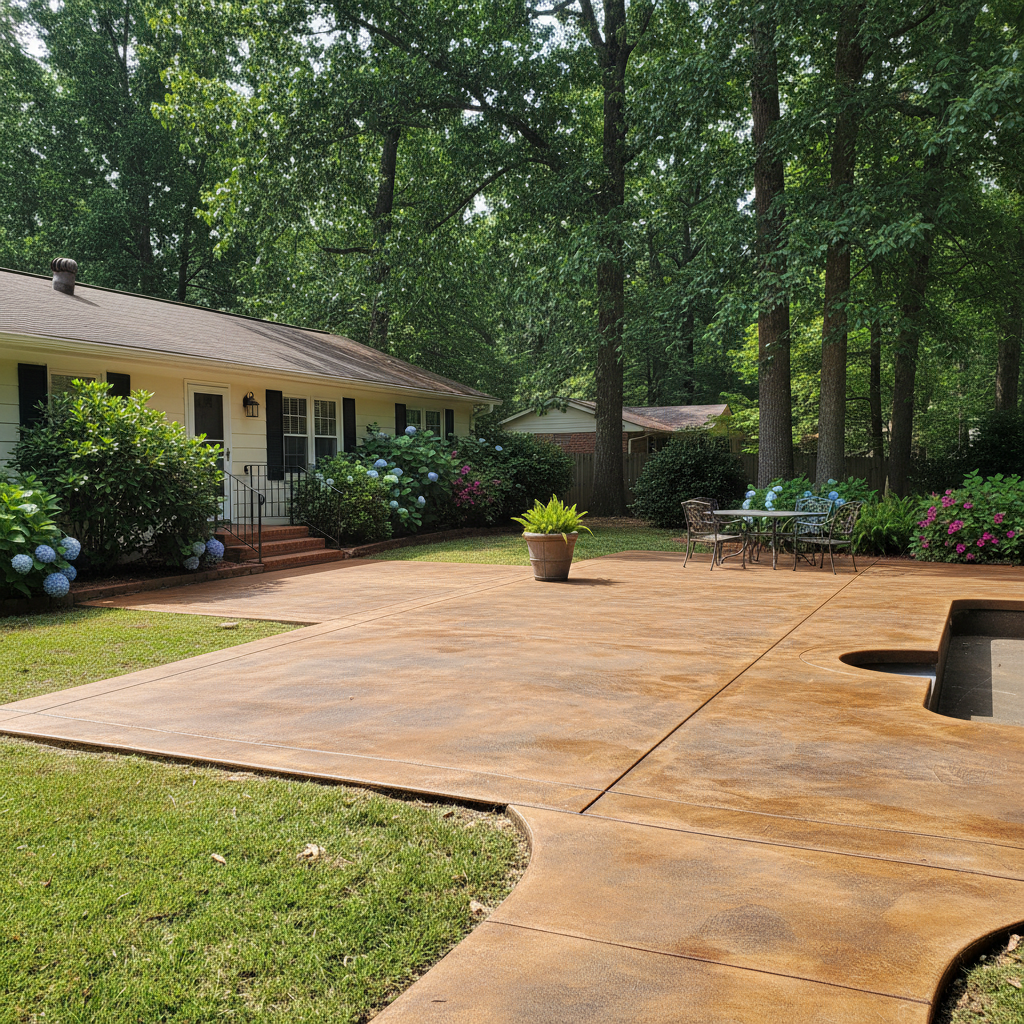 Completed concrete staining work at a residential property in Mountain Brook, AL