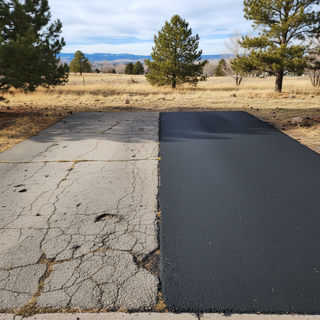 Completed asphalt repair work at a residential property in Northglenn, CO