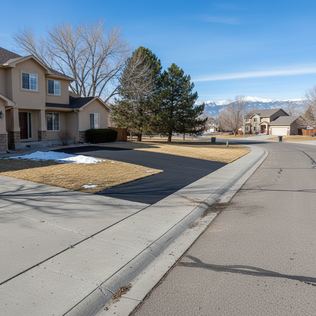 Completed asphalt repair work at a residential property in Northglenn, CO