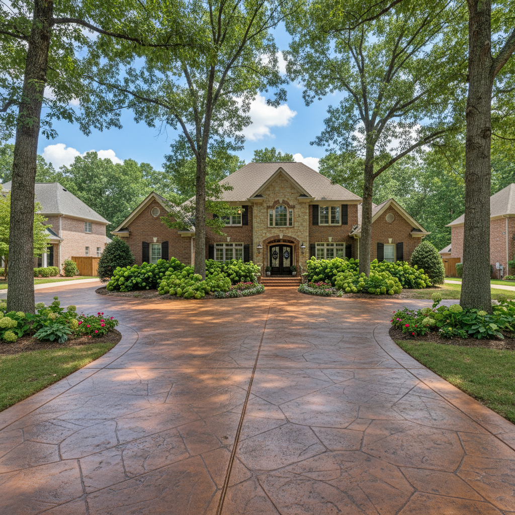 Completed concrete staining work at a residential property in Mountain Brook, AL