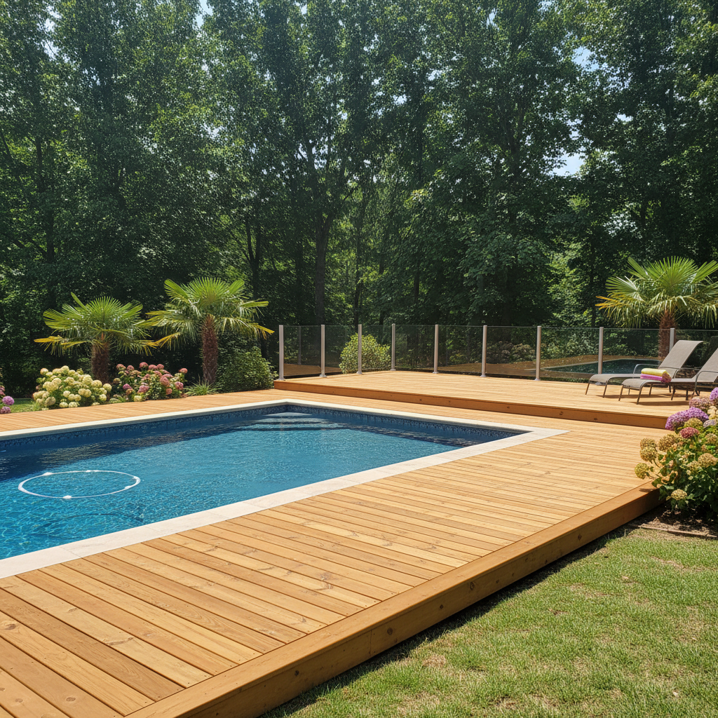 Completed pool decks work at a residential property in Clio, AL