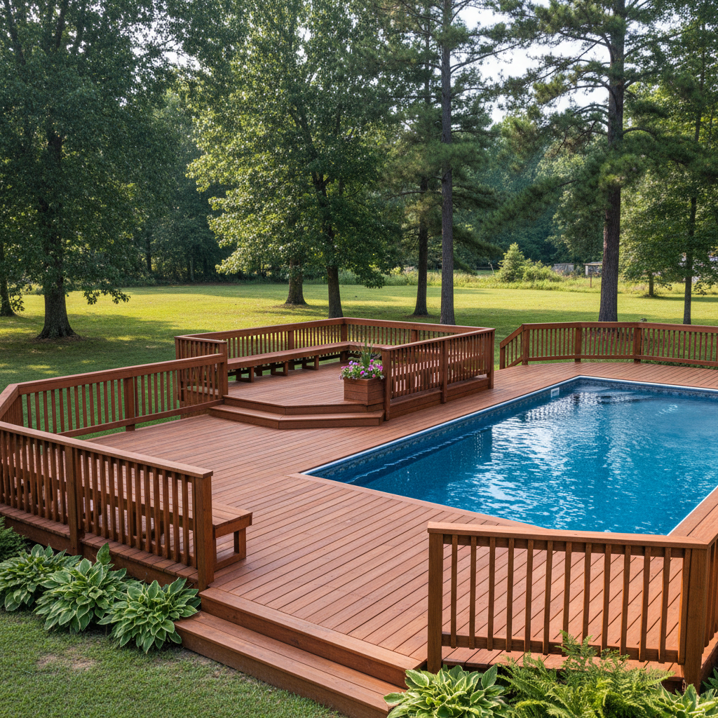 Completed pool decks work at a residential property in Clio, AL