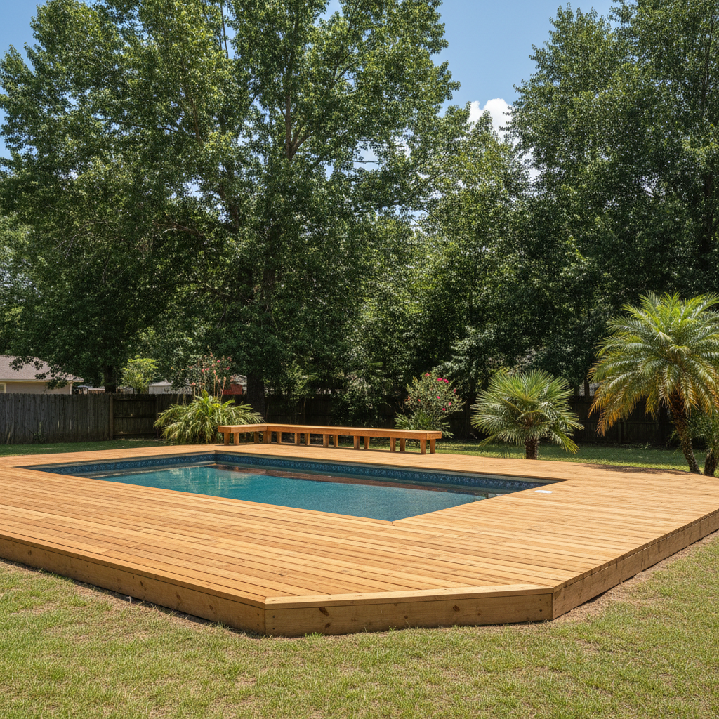 Completed pool decks work at a residential property in Clio, AL
