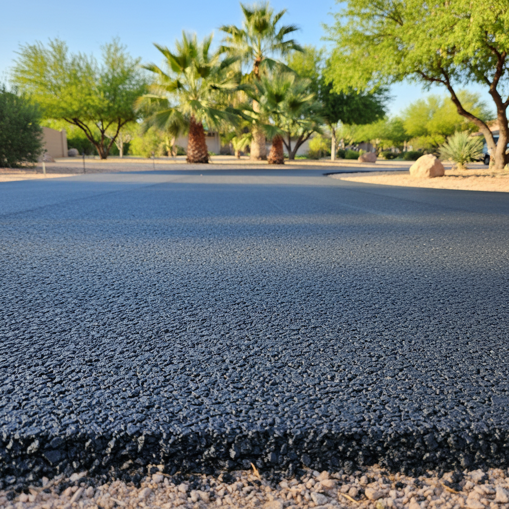 Completed driveway paving work at a residential property in Tempe, AZ