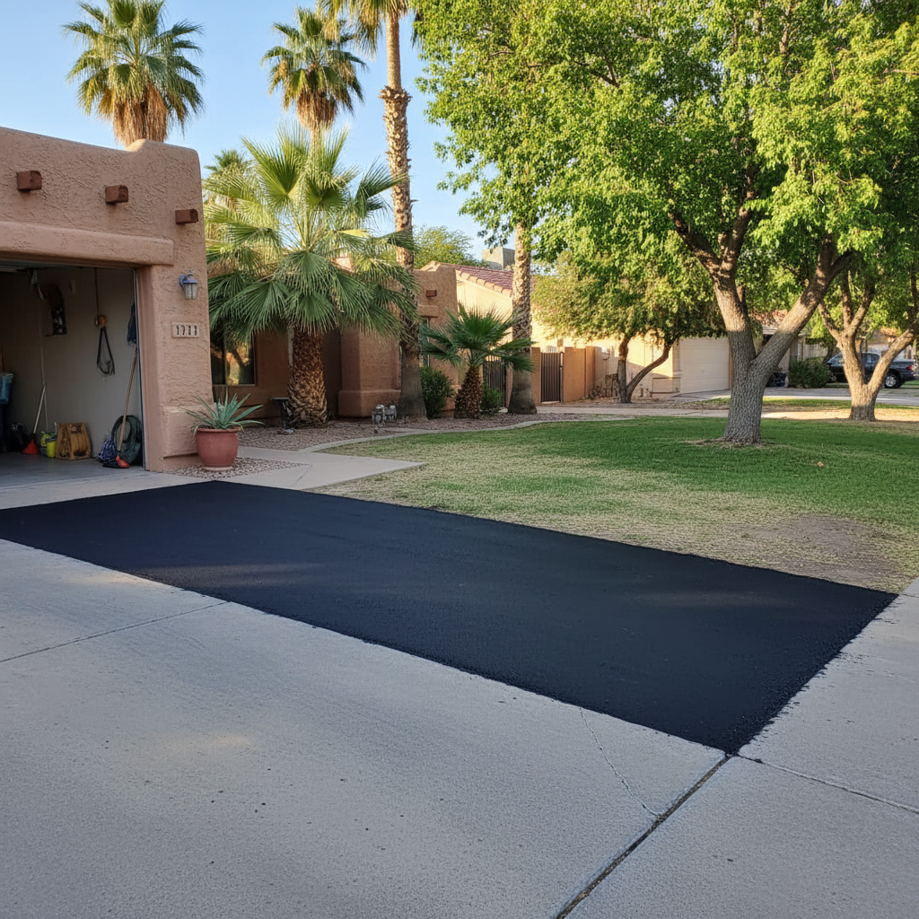 Completed asphalt repair work at a residential property in Tempe, AZ