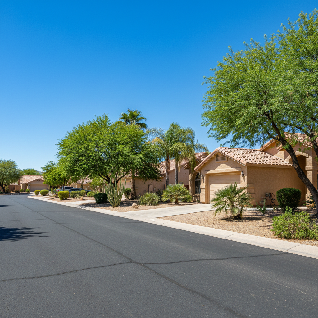 Completed asphalt repair work at a residential property in Tempe, AZ