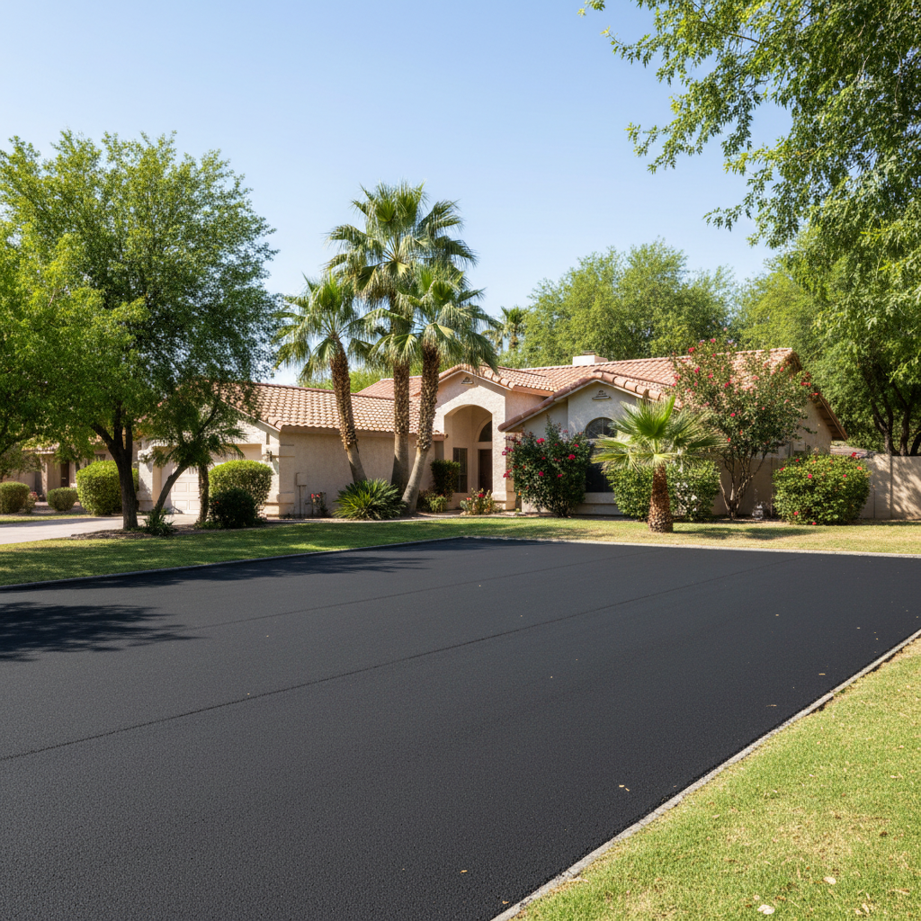 Completed parking lot paving work at a residential property in Mesa, AZ