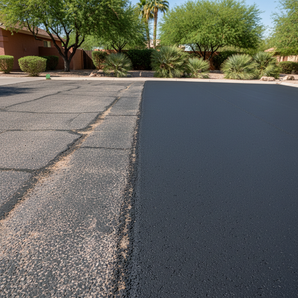 Completed parking lot paving work at a residential property in Chandler, AZ
