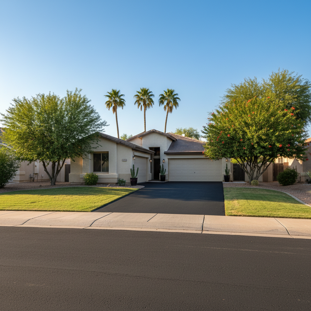 Completed driveway paving work at a residential property in Mesa, AZ
