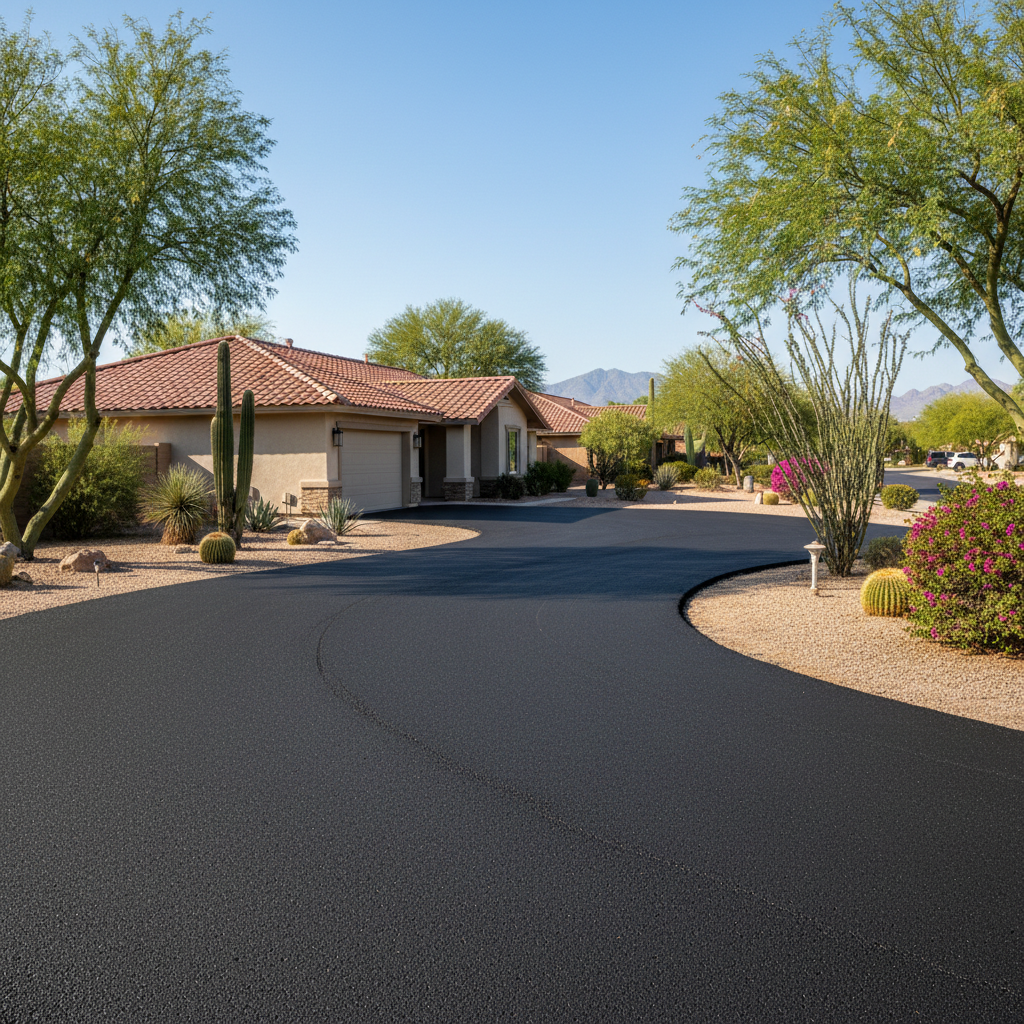 Completed asphalt paving work at a residential property in Mesa, AZ