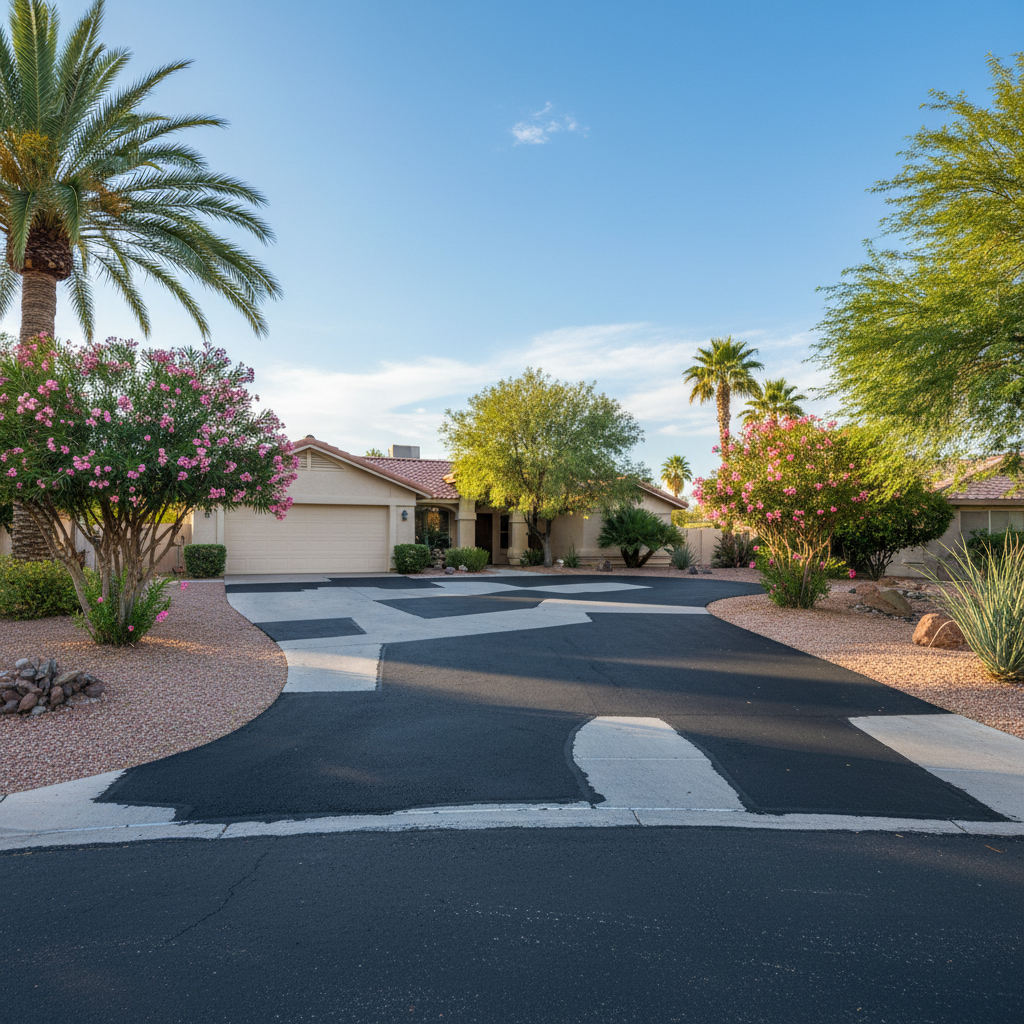 Completed asphalt patching work at a residential property in Phoenix, AZ