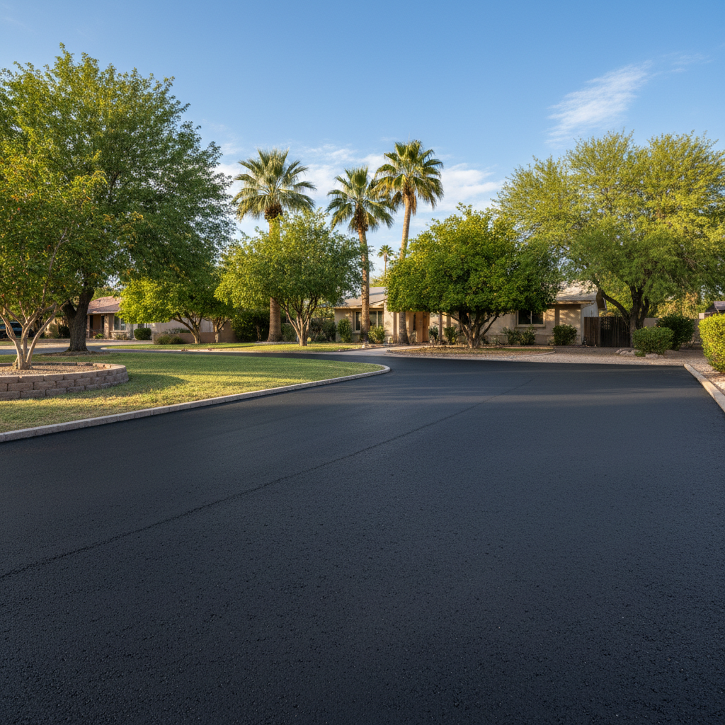 Completed asphalt paving work at a residential property in Phoenix, AZ