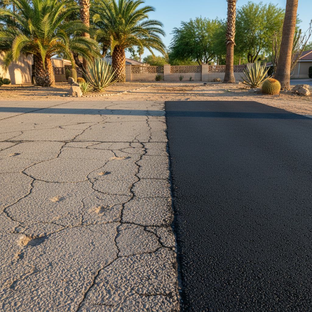 Completed asphalt patching work at a residential property in Phoenix, AZ