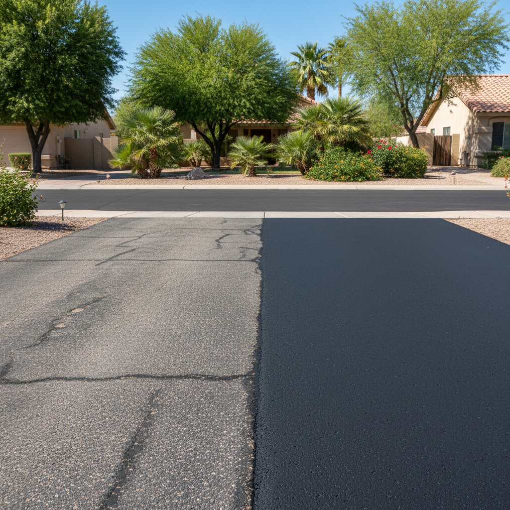Completed asphalt paving work at a residential property in Phoenix, AZ