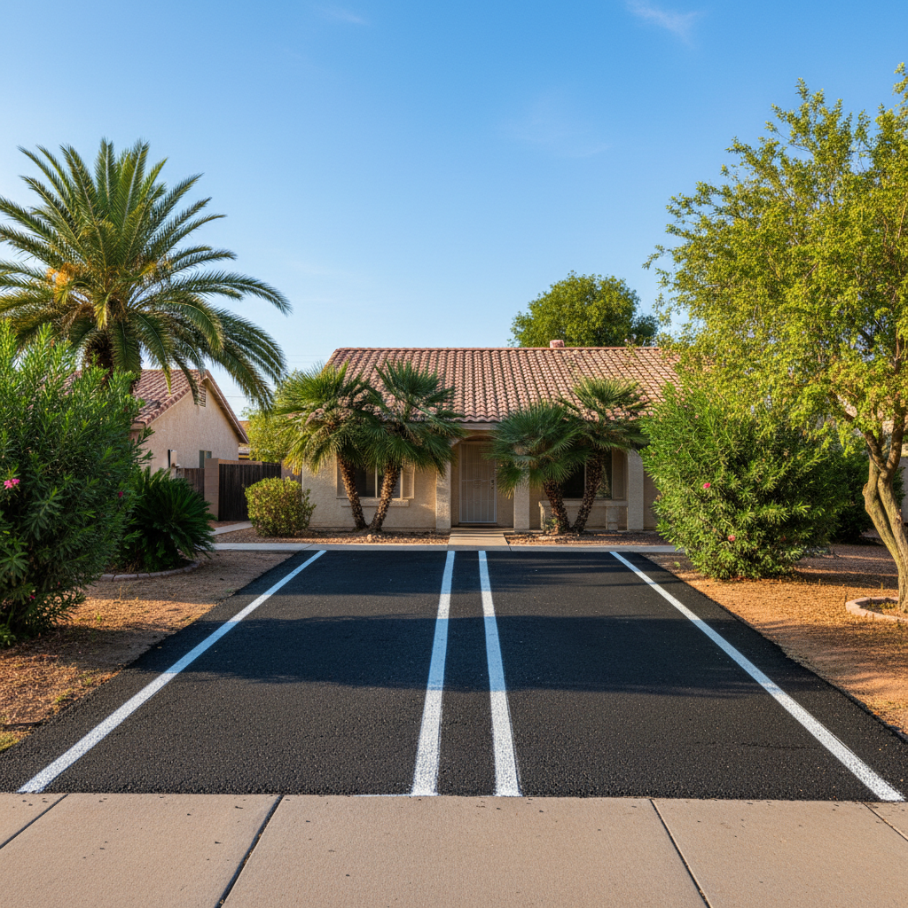 Completed asphalt striping work at a residential property in Peoria, AZ