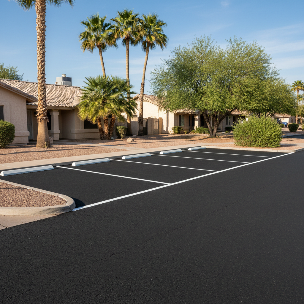 Completed asphalt striping work at a residential property in Peoria, AZ
