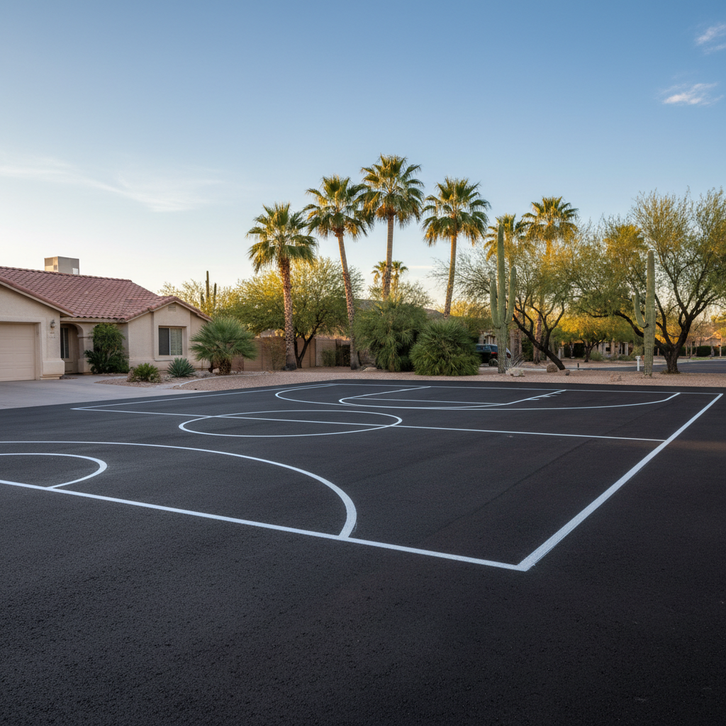 Completed asphalt striping work at a residential property in Peoria, AZ