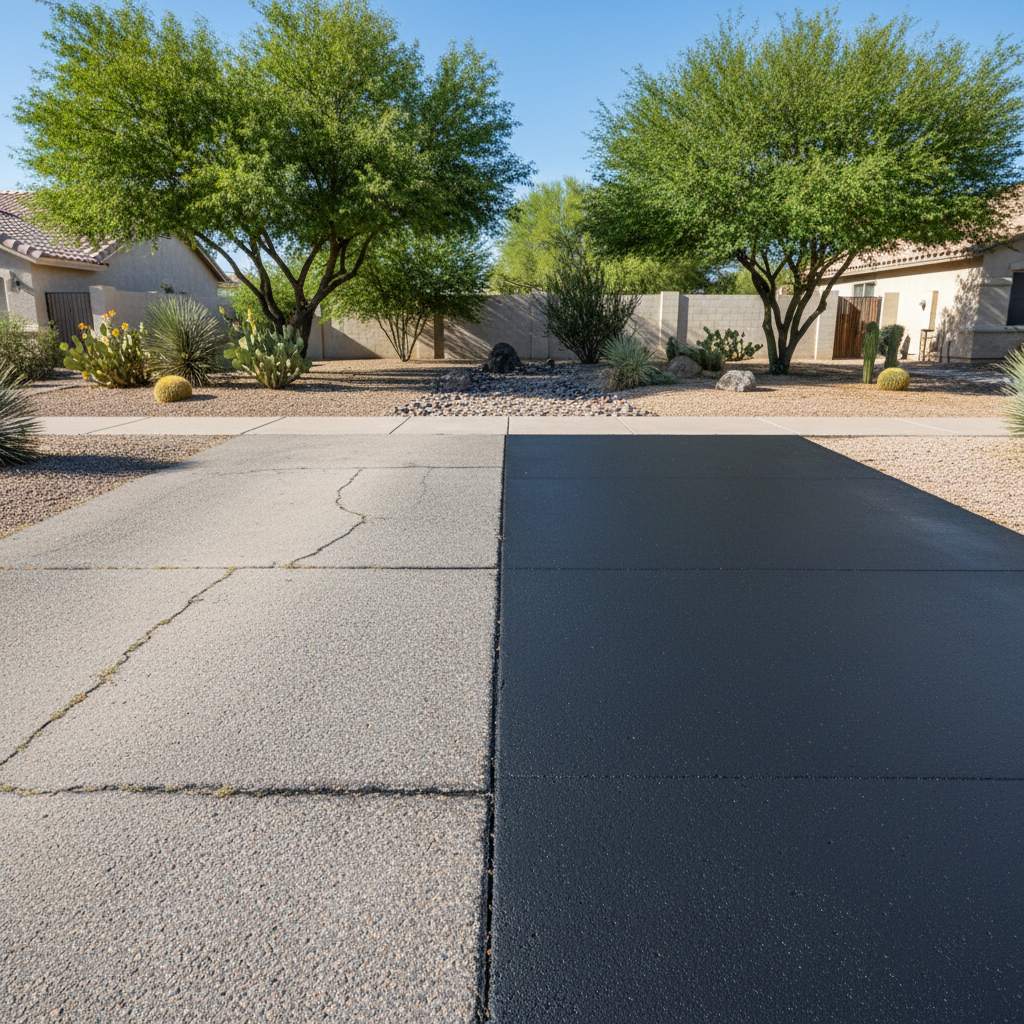 Completed asphalt sealcoating work at a residential property in Peoria, AZ