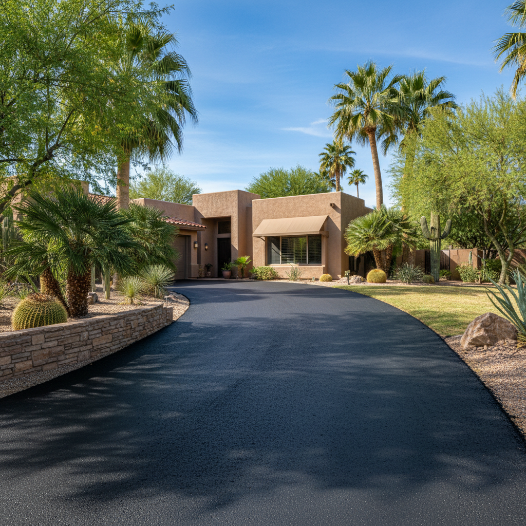 Completed driveway paving work at a residential property in Phoenix, AZ