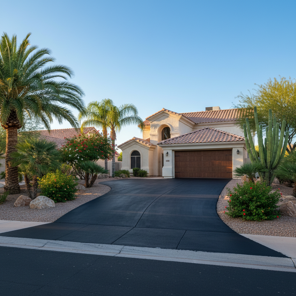 Completed asphalt sealcoating work at a residential property in Phoenix, AZ